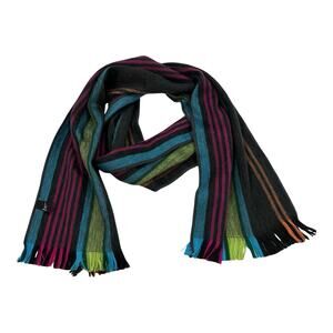 Shupaca Alpaca Scarf Multicolor Striped Tweed Fringed Size 74” X 11”